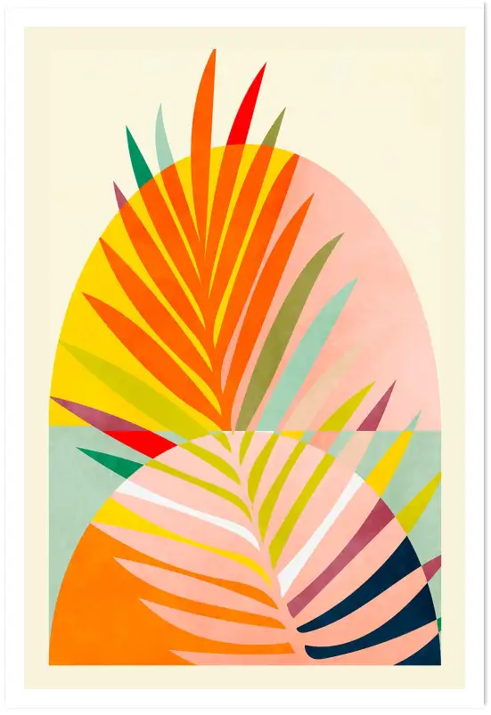 Affiche Feuilles Tropicales - Feuillages de palmiers aux couleurs vives