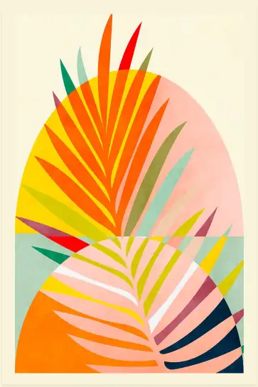Affiche Feuilles Tropicales - Feuillages de palmiers aux couleurs vives