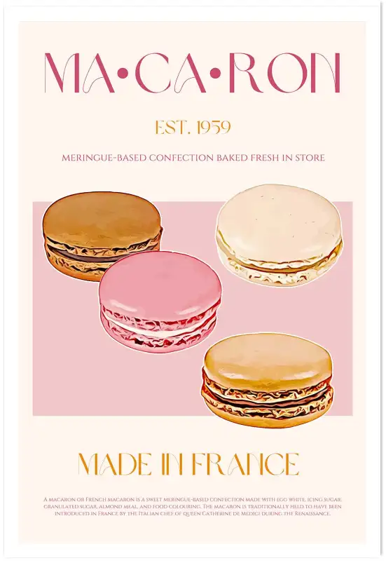 Affiche Cuisine Retro - Macarons français gourmands Made in France