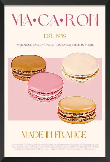 Affiche Cuisine Retro - Macarons français gourmands Made in France