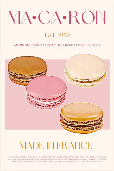 Affiche Cuisine Retro - Macarons français gourmands Made in France