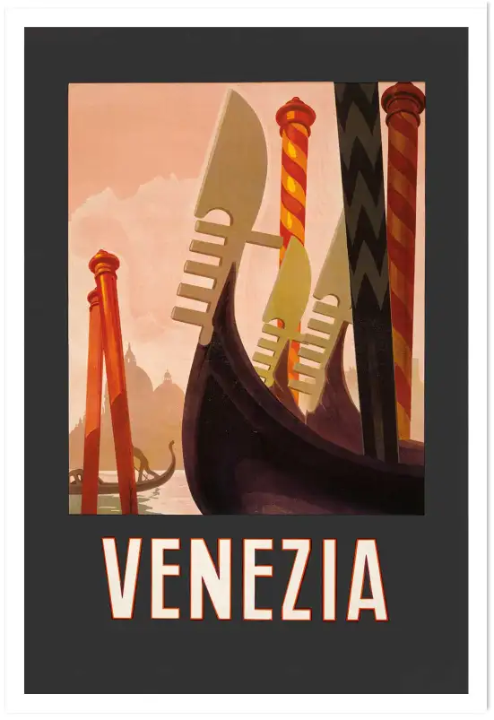 Affiche Italie Vintage - Proues de gondoles à Venise
