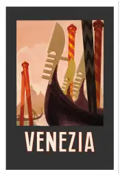 Affiche Italie Vintage - Proues de gondoles à Venise