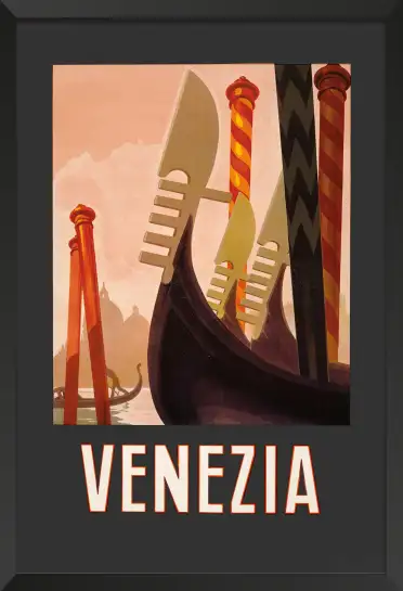Affiche Italie Vintage - Proues de gondoles à Venise