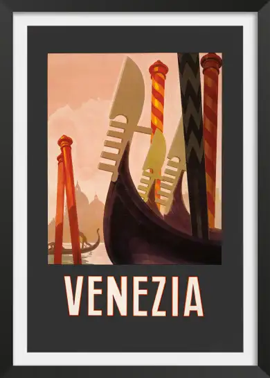 Affiche Italie Vintage - Proues de gondoles à Venise