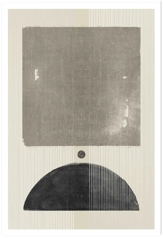 Affiche Abstraite Contemporaine - Carré texturé et demi-cercle noir