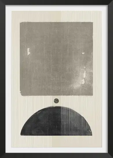 Affiche Abstraite Contemporaine - Carré texturé et demi-cercle noir