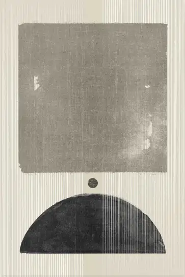 Affiche Abstraite Contemporaine - Carré texturé et demi-cercle noir