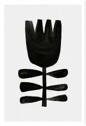 Affiche Botanique Abstrait - Silhouette de fleur noire style linogravure