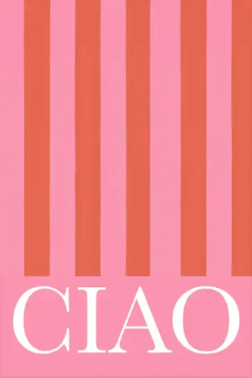 Affiche Typographie Italienne - Ciao sur rayures rose et corail