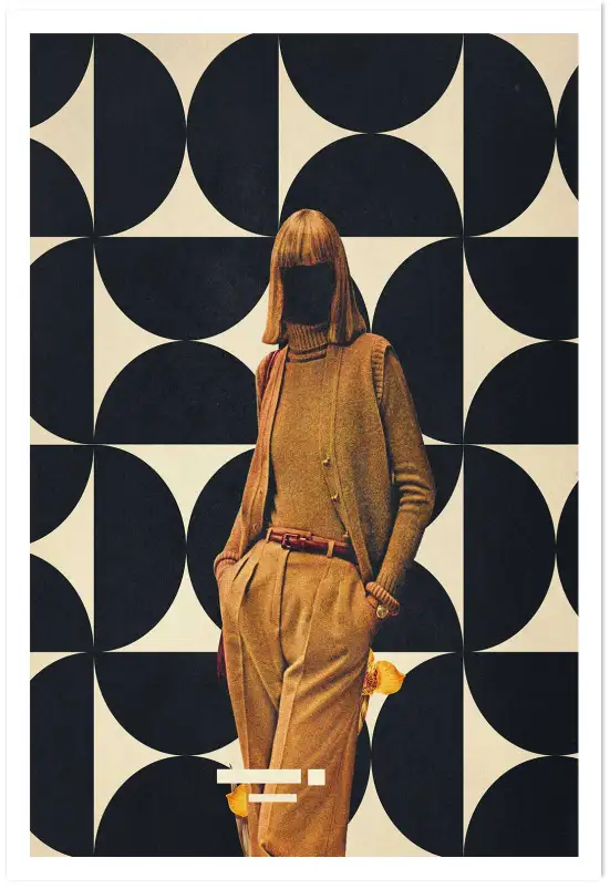 Affiche Style Rétro - Silhouette vintage et motifs géométriques noirs