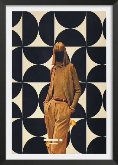 Affiche Style Rétro - Silhouette vintage et motifs géométriques noirs