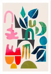 Affiche Art Abstrait - Formes découpées colorées roses et bleues
