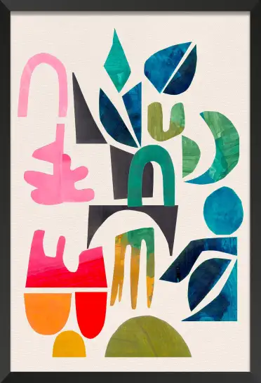 Affiche Art Abstrait - Formes découpées colorées roses et bleues