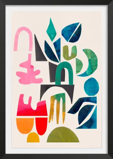 Affiche Art Abstrait - Formes découpées colorées roses et bleues