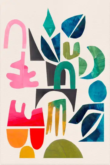 Affiche Art Abstrait - Formes découpées colorées roses et bleues