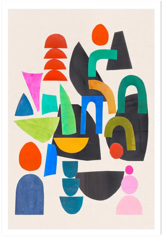 Affiche Formes Géométriques - Composition de papiers découpés multicolores