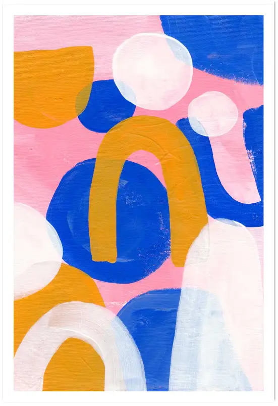 Affiche Abstraite Coloriée - Arches et cercles rose bleu orange