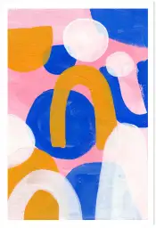 Affiche Abstraite Coloriée - Arches et cercles rose bleu orange