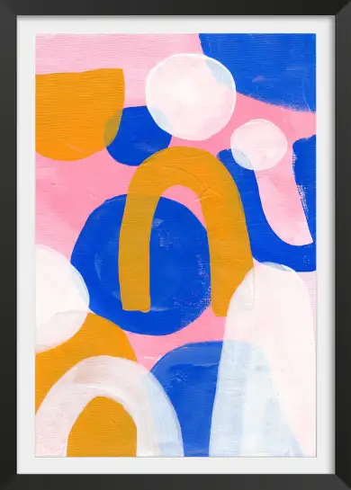 Affiche Abstraite Coloriée - Arches et cercles rose bleu orange