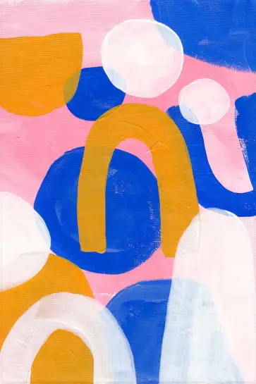 Affiche Abstraite Coloriée - Arches et cercles rose bleu orange