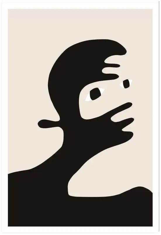Affiche Portrait Abstrait - Silhouette noire et regard mystérieux