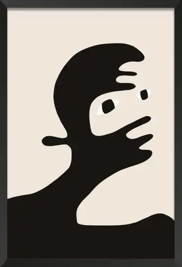 Affiche Portrait Abstrait - Silhouette noire et regard mystérieux