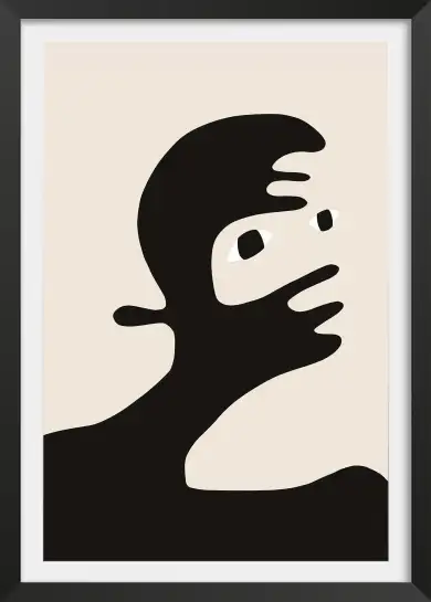 Affiche Portrait Abstrait - Silhouette noire et regard mystérieux