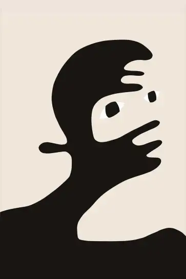 Affiche Portrait Abstrait - Silhouette noire et regard mystérieux