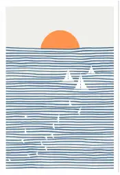 Tableau voiliers et soleil couchant sur la mer