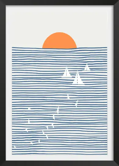 Tableau voiliers et soleil couchant sur la mer