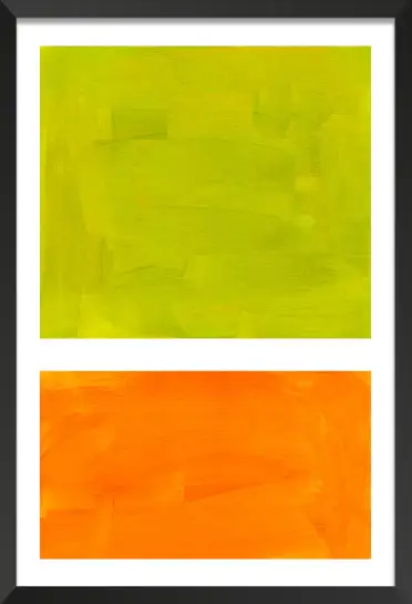 Tableau abstrait vert citron et orange solaire - Composition contemporaine