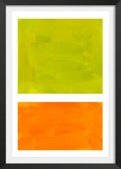 Tableau abstrait vert citron et orange solaire - Composition contemporaine