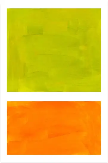 Tableau abstrait vert citron et orange solaire - Composition contemporaine