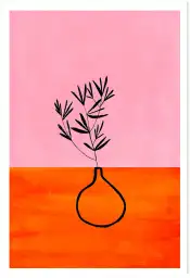 Tableau contemporain vase et feuillage