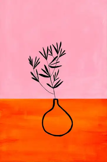 Tableau contemporain vase et feuillage