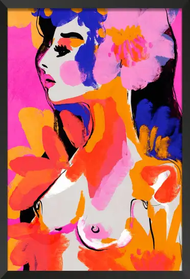 Tableau portrait féminin floraison colorée
