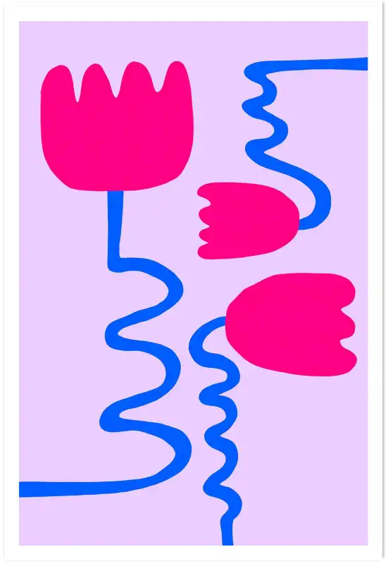 Tableau illustration florale pop et rose
