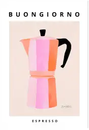 Affiche cafetière italienne rétro rose et orange
