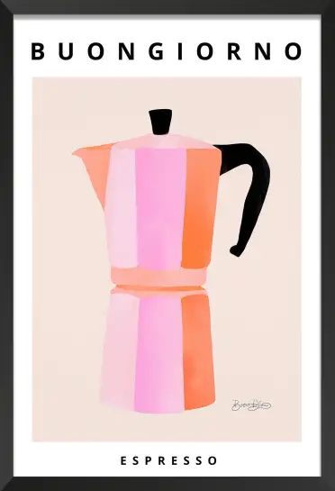 Affiche cafetière italienne rétro rose et orange