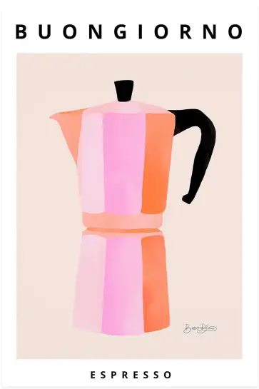 Affiche cafetière italienne rétro rose et orange