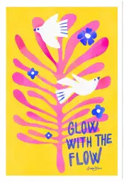 Affiche typographique pop avec colombes et feuillage rose