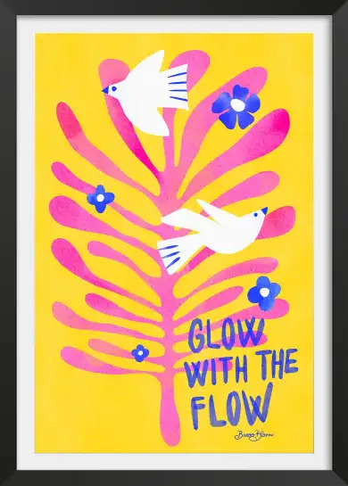 Affiche typographique pop avec colombes et feuillage rose