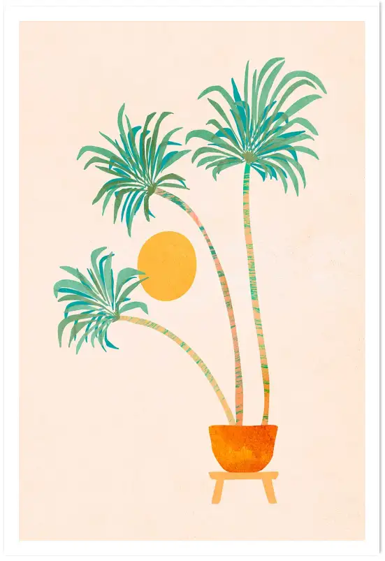 Affiche trois palmiers en pot pastel