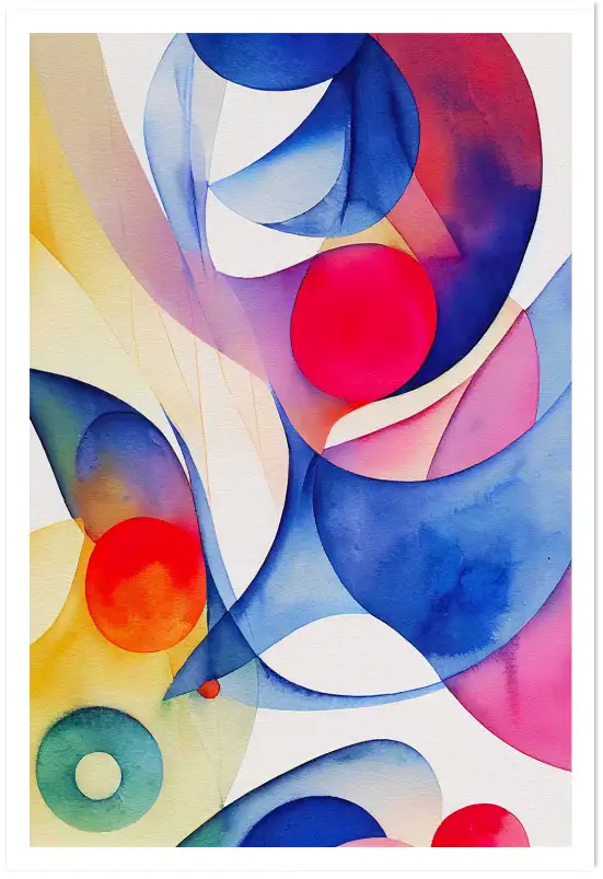 Affiche aquarelle abstraite formes et cercles