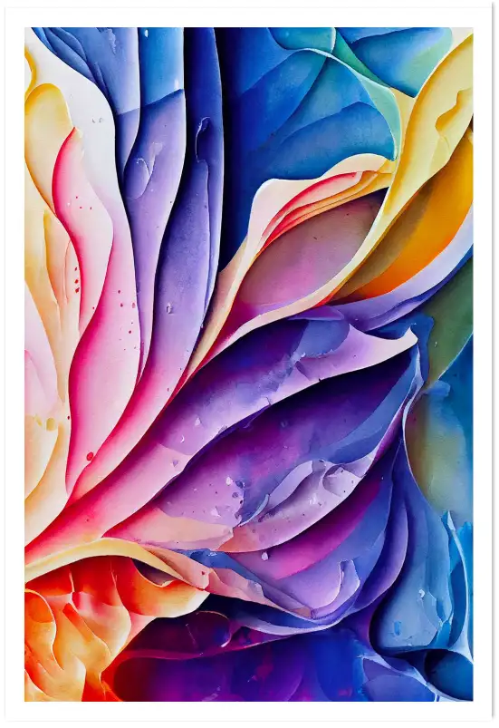 Affiche vagues végétales violettes et roses