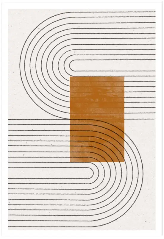 Affiche lignes sinueuses et bloc terre de sienne