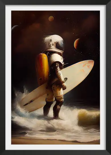 Affiche astronome surfeur et planètes