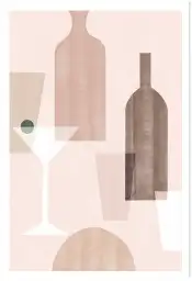 Affiche nature morte verres et bouteilles terracotta