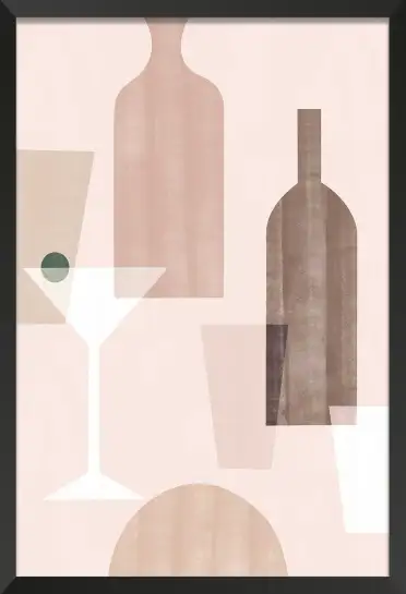 Affiche nature morte verres et bouteilles terracotta